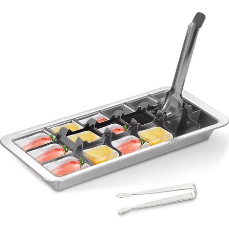 Professionelle Eiswürfelform aus Edelstahl – Robuste, ungiftige Metall-Eiswürfelform mit 18 Fächern und Entriegelungshebel (1/4)