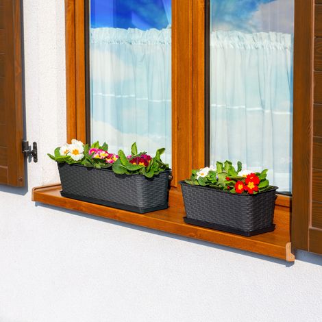 Balkontopf Set 4x 40 Cm Mit Untersetzer – Rattan-Optik, Anthrazit, Wasserablauf & Staunässe-Schutz
