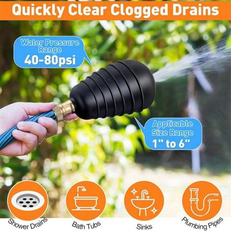 Kit de Vessie de Drainage, 3 Vessies de Nettoyage de Drain S'Adaptent à 1 à 6 Tuyaux de Drainage, Débouche les Blocages Tenaces dans