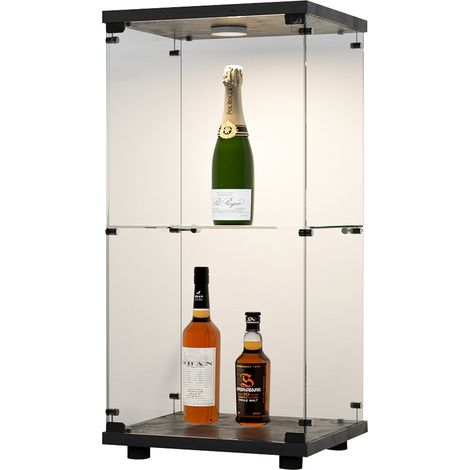 MEXUS – Vitrine en verre trempé 2 étagères – Éclairage LED – Design compact avec serrure – Serrure de sécurité – Dimensions 40.3x36.5x86.2 cm – Idéale pour espaces réduits (1/5)