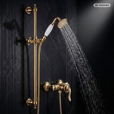 Ensemble de douche PaulGurkes en or, robinet à mélange rétro nostalgique