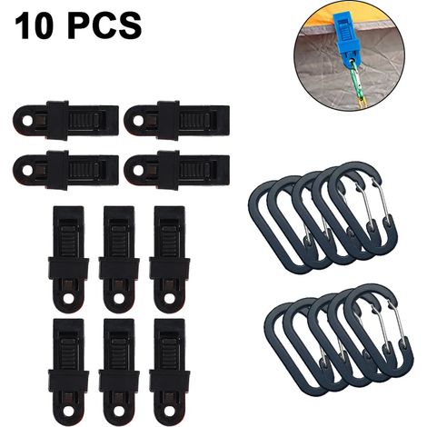 Juego de 10 pinzas de plástico Pinzas para tienda de campaña Pinzas para lona impermeable para camping Pinza para guantes Pinza para lona impermeable (Negro) (1/4)