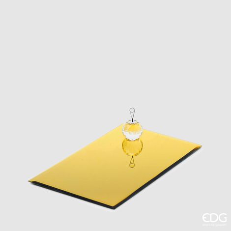 PORTACANDELE CON BASE SPECCHIO RETTANGOLARE 30X18,5CM ORO