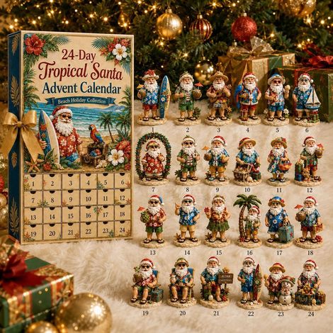 Adventskalender 2026 – 24-teilig – blau, rot, grün – Acryl – 24 Tage mit tropischen Weihnachtsmannfiguren – Weihnachtsbaumschmuck – Countdown-Kalender – geeignet für die Weihnachtsdekoration und als W (1/5)