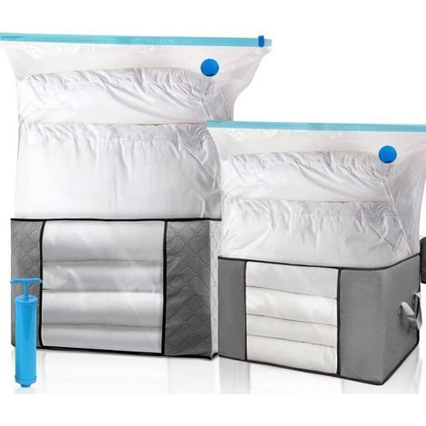 Housse de Rangement Sous Vide XXL avec Pompe – 2 Sacs Renforcés à Poignées pour Literie et Vêtements (1/4)