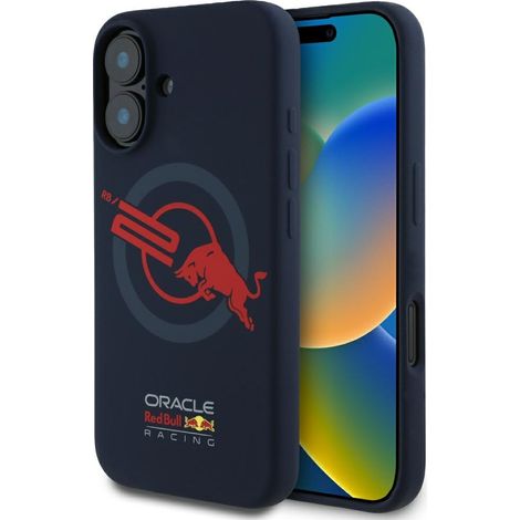 Funda de silicona Red Bull HC ORBR20 con logo rojo y forro para iPhone 16 MagSafe azul marino (1/5)