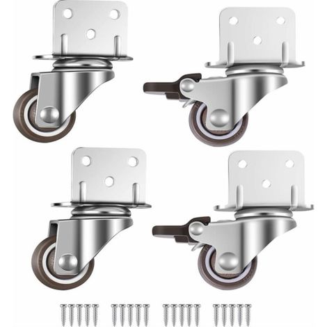 Lot de 4 petites roulettes pivotantes pour meubles, 25 mm avec frein, plaque de montage en L, convient pour meubles, supports de fleurs, crèches (25 mm) sunflower (1/2)