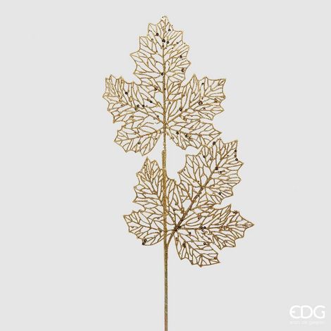 EDG Enzo De Gasperi Ramo Foglie Acero Filet H 64 Cm Gold Decoro natale
