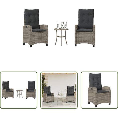 Gartentisch - 3-tlg. Bistro-Set mit Kissen Grau Poly Rattan (1/5)