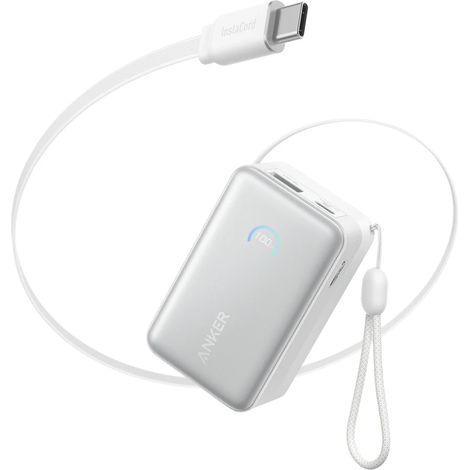 Anker Nano Power Bank 10K 45W 10000mAh Branco Cabo USB-C Retrátil Carregamento Rápido