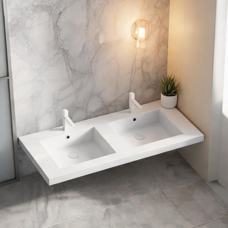 Vasque double en résine blanche 120 cm coloris blanc (1/5)