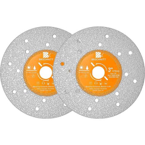 Disque diamant 75mm pour coupe et meulage de carrelage, marbre, granit, verre (x2) (1/5)