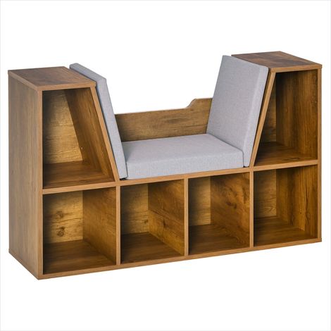 Bibliothèque banc 2 en 1 6 casiers avec coussins bois brun (1/5)