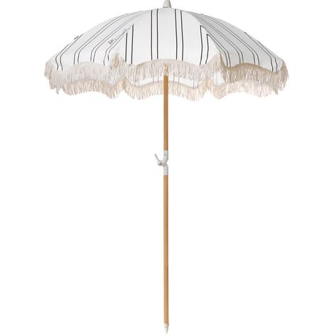 Sombrilla madera clara 150 cm poste madera haya resistente UV blanco/negro Mondello