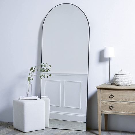 [JAMAIS UTILISÉ] CASSILANDO 163 x 54 cm Miroir sur Toute la Longueur, Miroir sur Pied, Miroir sur Pied Lisse arqué, Grand Miroir Mural pour Chambre à Coucher, Salon, Noir (1/3)