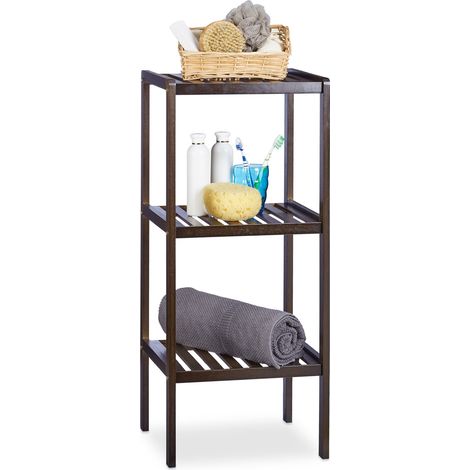 3-piece bamboo shelf set, wooden, free-standing bathroom shelf, kitchen shelf, bookshelf, 3, 4, and 5 tiers, dark brown (1/5)