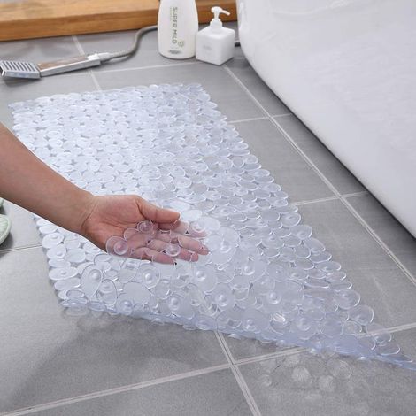 Rutschfeste Kieselstein-Badezimmermatte, rutschfeste Kieselstein-Badematte, 88  40 cm, transparente Farbe