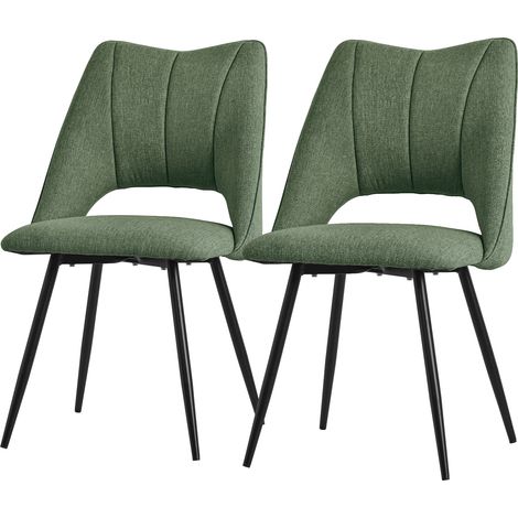 ML-Design Set di 2 Sedie per Sala da Pranzo Verde Seduta in Poliestere con Gambe in Metallo Nero Poltrona da Cucina con Schienale da Soggiorno Sedie Imbottite per Ufficio Poltrone