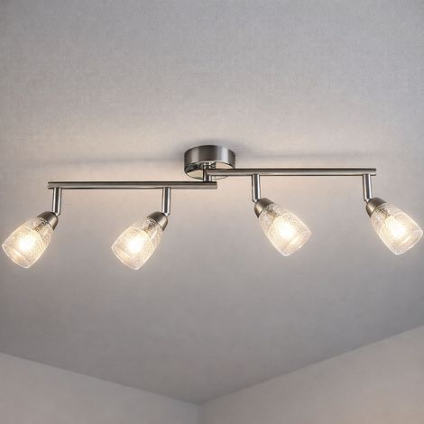 Plafoniera, lampada soggiorno, spot bar, plafoniera cromata, sala da pranzo, faretti mobili in vetro design Crackle, 4x LED 3W 250lm 3000K, LxH 60x 14 cm