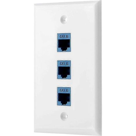 Plaque murale Ethernet 3 ports (1 unité), plaque murale RJ45 avec coupleur RJ45 intégré, compatible Cat6