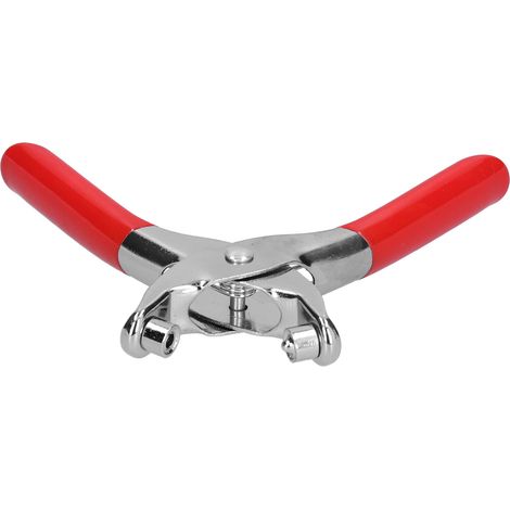 Pince à œillets chromée avec poignée de trempage en plastique, 15 cm, rouge, avec 100 rivets. (1/5)