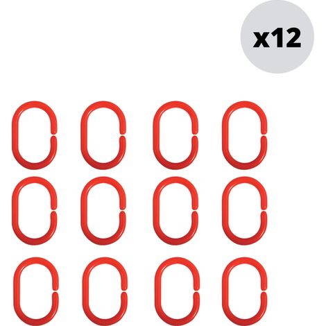 Juego de 12 anillas para cortina de ducha, color rojo MSV