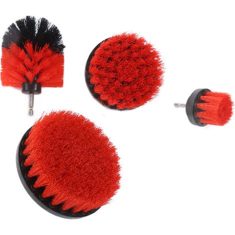 Set de 4 brosses perceuse pour nettoyage puissant, accessoires de récurage pour voiture camion moto rouge (1/5)