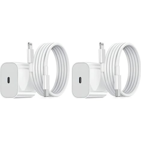 2 Chargeurs Rapides 20W USB-C avec Câble Lightning 1m, Adaptateur Secteur Type-C pour iPhone 14/13/12/11, iPad Air (1/5)