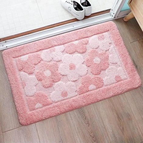 Tapis de Sol pour Salle de Bain, Mignon Doux et Épaississant Coussin de Fleurs de Cerisier de Fibres Ultrafines Salle de Bain Rose (1/4)