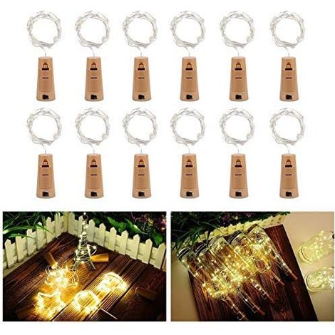 Guirlande lumineuse de 12 Boîteilles,alimentée par batterie,lumières décoratives en fil de cuivre pour Boîteilles de bricolage/bar/guinguette/mariage/Noël/fête (100cm 10LED blanc chaud)