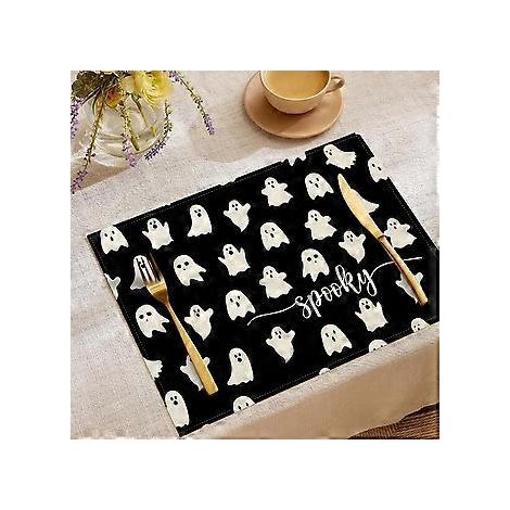 Halloween-Tischsets aus Leinen, Serie „Süßes oder Saures“, Kombinations-Tischsets, Restaurant-Festtagsdekoration, Geschirr-Isolierunterlagen (YMCD-48)