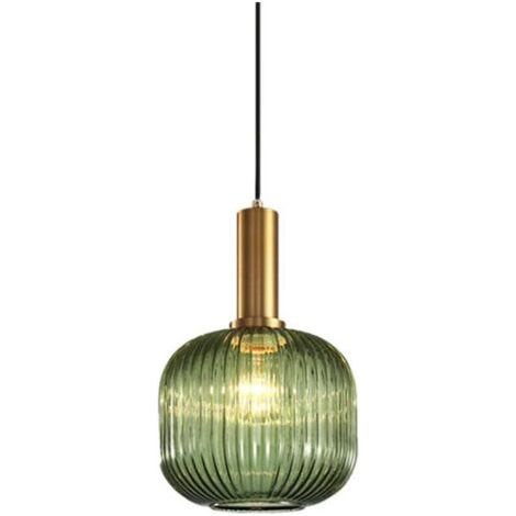 royaluxe-Suspension vintage industrielle en verre rayé – Abat-jour 30 cm – Support laiton poli – Hauteur 18 cm – Douille E27 – Tension 210-240V