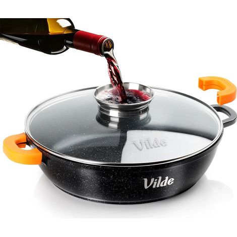Sartén honda de granito con tapa, 24 cm, 2,1 L