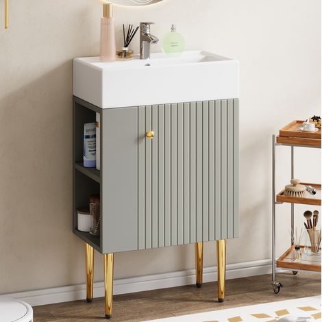 Mobile bagno con lavabo integrato 55 cm in MDF grigio chiaro (1/5)