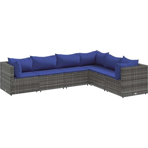 6-tlg. Garten-Lounge-Set mit Kissen Grau Poly Rattan vidaXL (1/5)