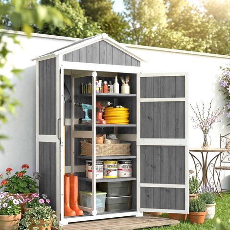 Armoire de Jardin Abri de Jardin Étanche avec Toit en Métal Double Porte pour Outils de Jardinage 105x55x179cm Gris (1/5)