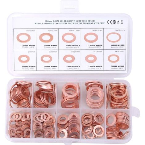 200 Pcs Cuivre Joint D'étanchéité Joint Rondelles Anneau Plat Bouchon De vidange Joint Joint Joint Ensemble de Réparation De Voiture Accessoires (1/5)