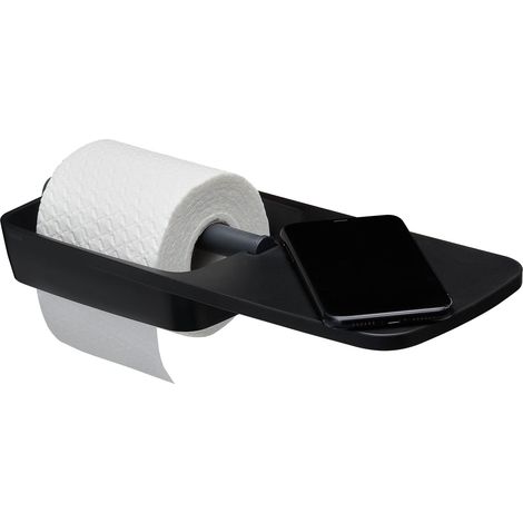 Tiger Tess, Portarotolo per carta igienica con ripiano, Nero/Antracite, 145x321x48mm (1/5)