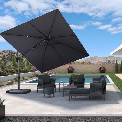 PURPLE LEAF Parasol Déporté en Aluminium 3,65 × 2,7 M Rectangulaire, Parasol de Jardin Extérieur Inclinable de Gauche à Droite, Adapté pour Balcon, Piscine, Terrasse, Gris clair