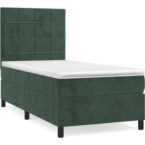Lit simple,Lit adulte,Sommier à lattes de lit et matelas Vert foncé 80x200 cm Velours CFW3270863 (1/5)