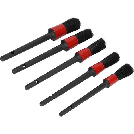 Kit 5 Brosses Détail Auto PP et Poils Doux pour Jantes, Grilles et Intérieur Véhicule Rouge Noir (1/5)