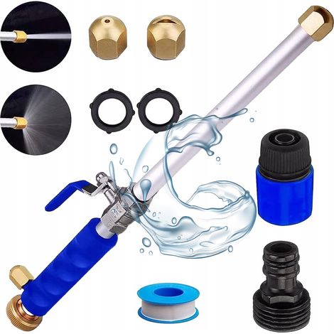 Lancia di pressione per tubo da giardino da 3/4" (Lancia, adattatore da 3/4", connettore rapido, 2 guarnizioni, nastro sigillante e 2 ugelli) SET3 (1/5)