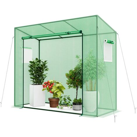 GOPLUS Serre de Jardin 15,4m², Serre à Entrée avec Couverture en PE, 4 Cordes Anti-Vent & Piquets de Sol, Porte à Fermeture Éclair Enroulable, Fenêtres à Double Couche, 200x77x169cm (1/5)