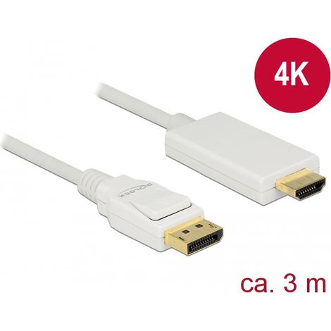 Delock Cable Displayport 1.2 macho  High Speed HDMI-A macho pasivo 4K 3 m blanco
