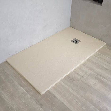 Receveur de douche rectangulaire 70 x 140 cm en marbre synthétique ivoire effet pierre h3 cm Milos (1/4)