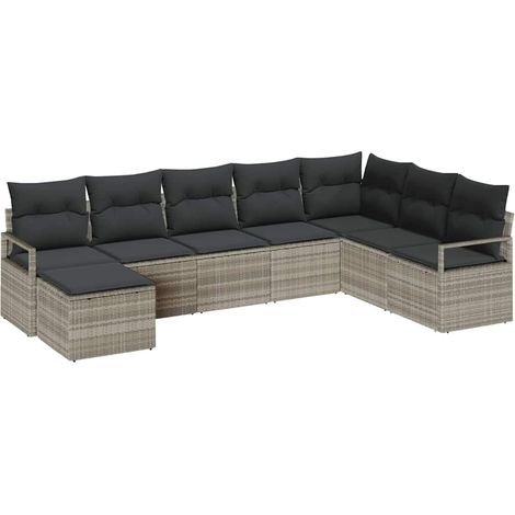Sofa Set with Cushion 8 pcs Light grey Poly Rattan vidaXL (1/5)