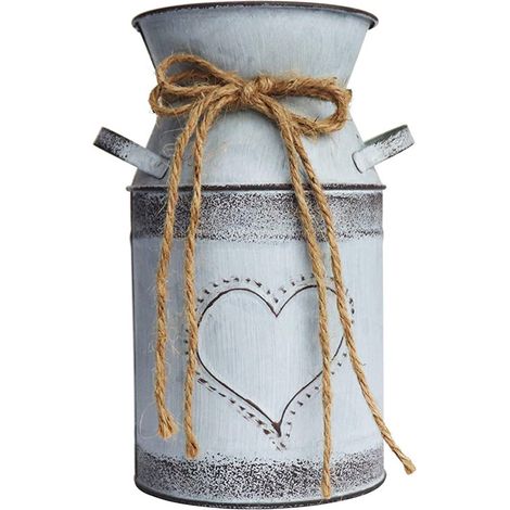Vase à fleurs rustique en métal style shabby chic, vase gris vintage, 19 cm de hauteur (1/5)