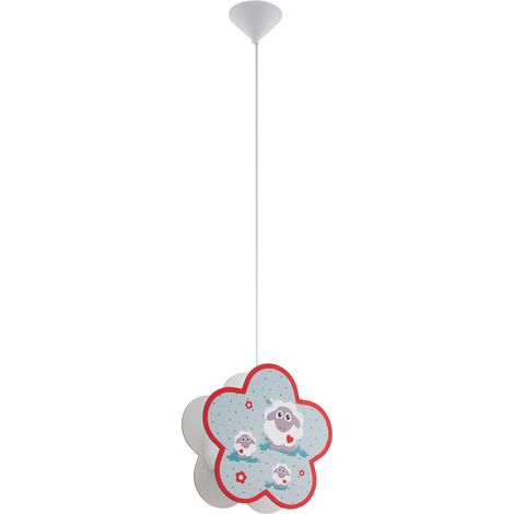 Lampada a sospensione camera dei bambini plafoniera lampada a sospensione colorata con disegno pecora, color legno, 1x E27, x H 32,5x110 cm (1/2)