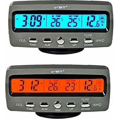 Thermomètre et horloge de voiture 2 en 1, thermomètre double intérieur et extérieur, détecteur de température électronique pour intérieur et extérieur de véhicule (1/4)