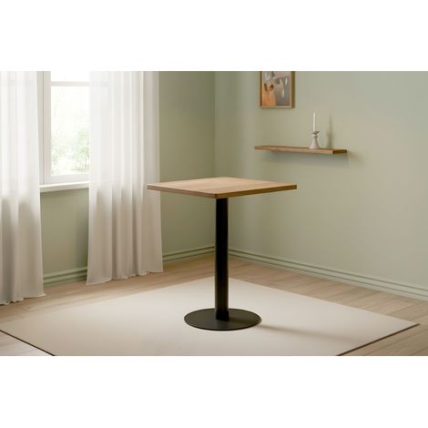 Bistrotisch massiv Akazie naturfarben eckig Runde Kante 60 cm Säulengestell rund schwarz EMILE (1/4)